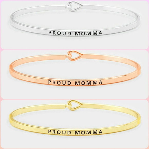 Proud Mamma Thin Brass Metal Hook Bracelet Gift - Picture 1 of 7